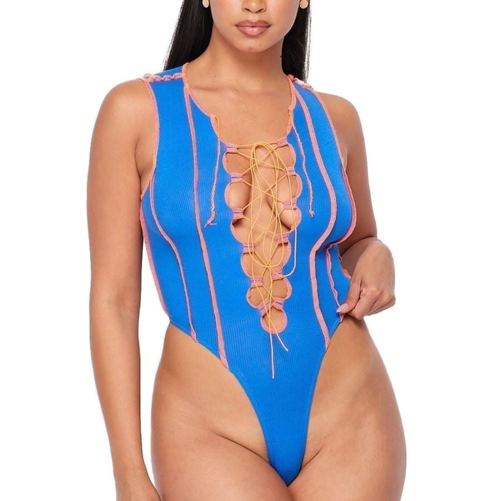 Laced Up Thong Tank Bodysuit - Picture 2 of 11